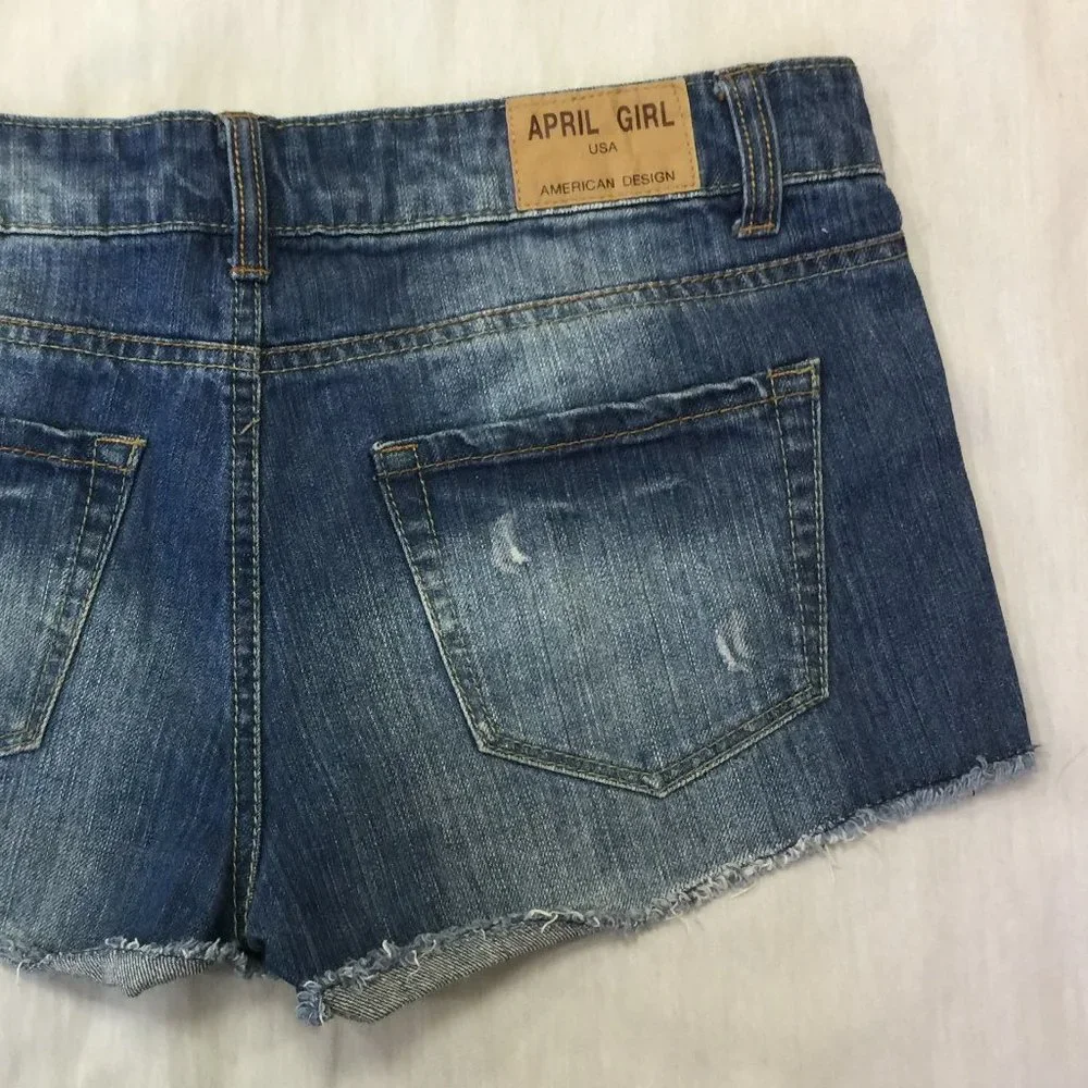 ๐๐๐ APRIL GIRL WOMENS DISTRESSED JEANS SHORTS 5 ๐๐๐ - Picture 7 of 7